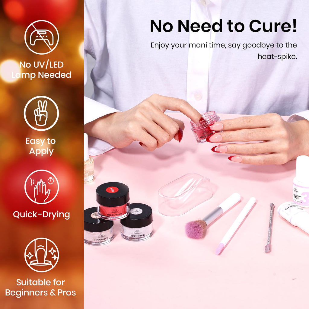 Beetles Red Dip Powder Nail Set – 6 Colors, No Lamp Needed, DIY Salon Starter Kit