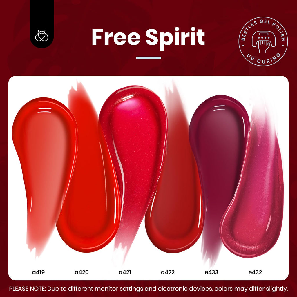 Beetles Red Gel Nail Polish Set – 6 Shimmer Burgundy Reds, 15ml Each | UV Soak-Off Kit