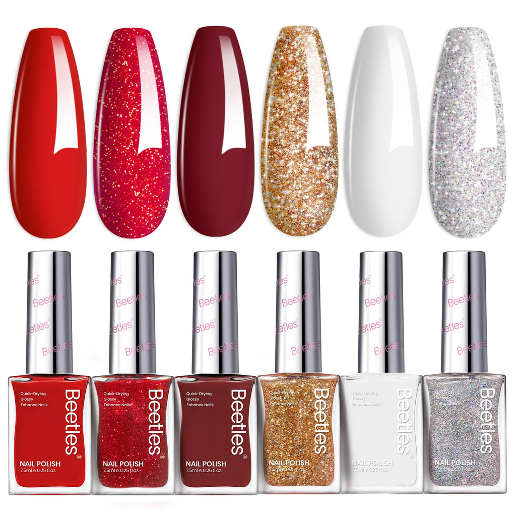 Beetles Red Nail Polish Set – Glitter Burgundy Shades | Quick Dry & Long-Lasting