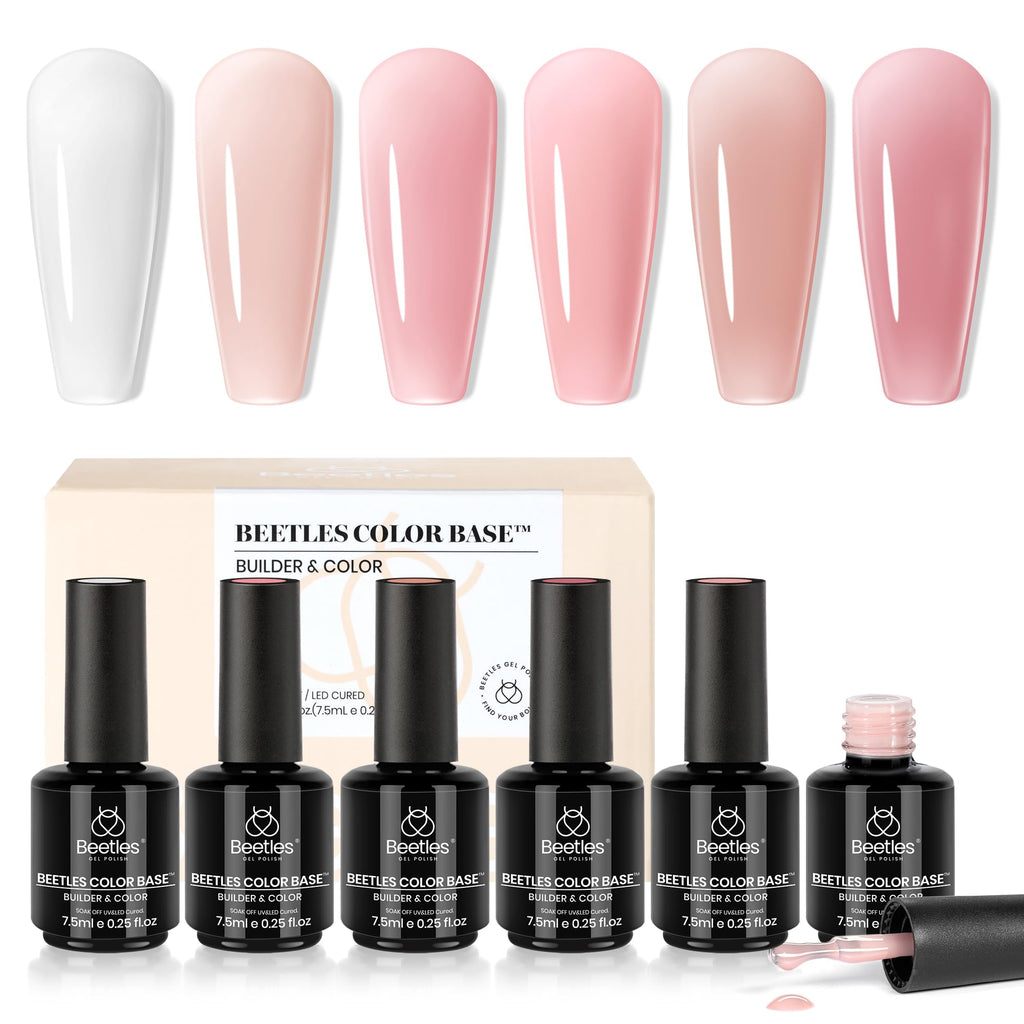 Beetles Rubber Base Builder Nail Gel Set – 6 Nude Shades, 5-in-1 Builder / Base / Color (UV/LED Cure)