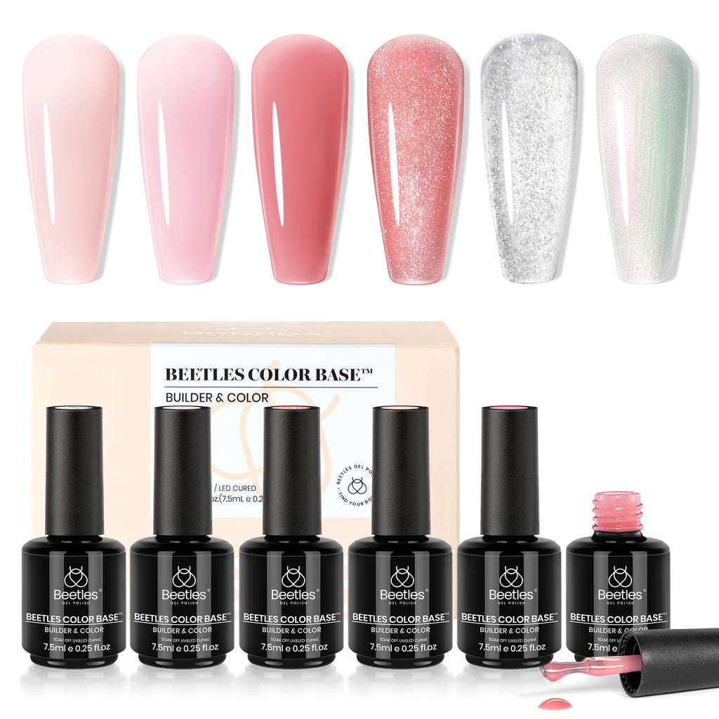 Beetles Rubber Base Gel Nude Pink – 6-Color Set, 5-in-1 Strengthening