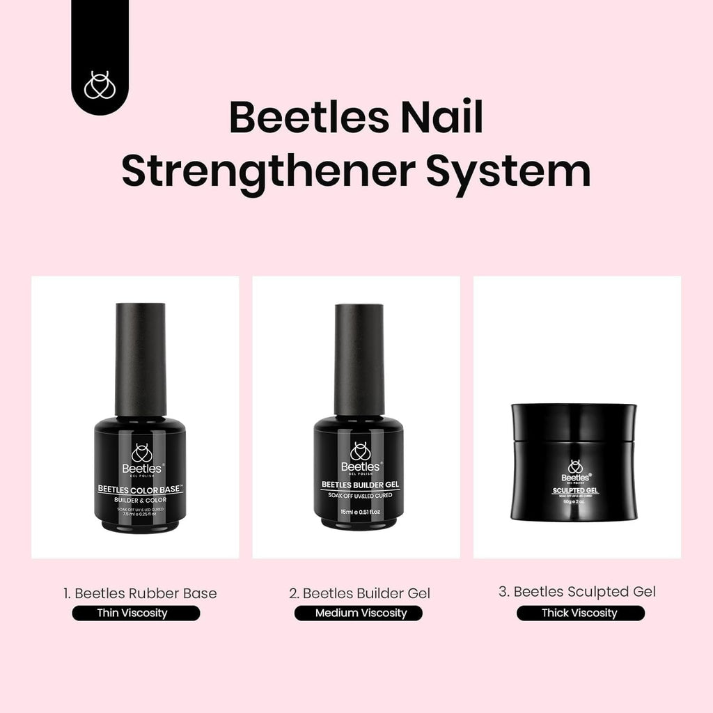 Beetles Rubber Base Gel Nail Polish – Glitter Nude Pink Builder Base Coat for Natural Nails