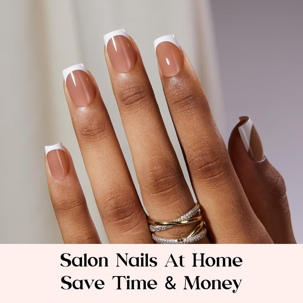 Beetles X Press Plus French Tip Nails - Caramel French, Short Square, 15 Sizes, 150 Pcs | Natural Salon Quality Nail Tips