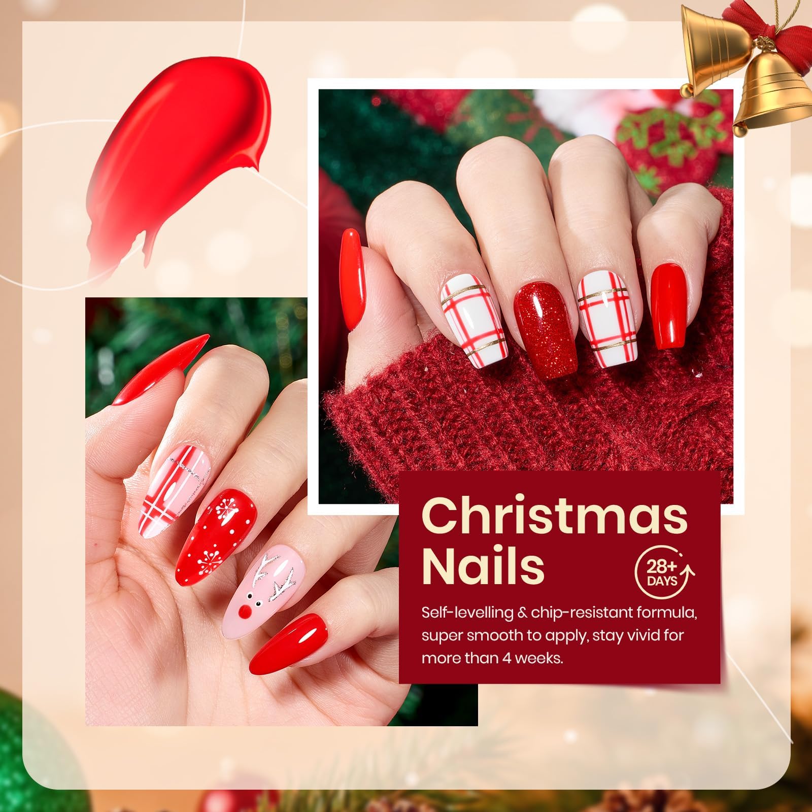 Beetles Gel Polish Set – Snowlit Scarlet New Year 6-Color Holiday Kit (Soak-Off UV)