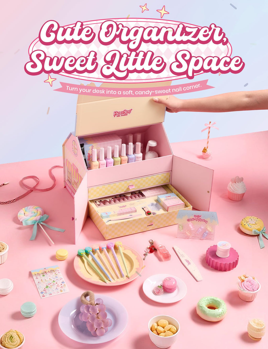 Beetles Taste of Spring Gel Nail Polish Gift Box – 6 Pastel Colors + Mini UV Lamp + DIY Home Manicure Set