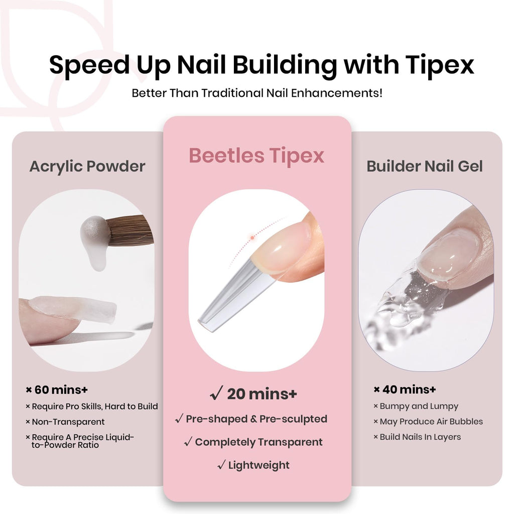 Beetles Tipex Instant Apex Nail Tips Almond Short – 16 Sizes, 192 Pcs, Pre-Etched & Pre-Building, Strong Thick Acrylic