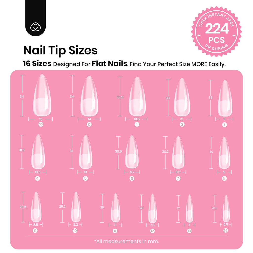 Beetles Tipex Instant Apex Nail Tips Kit — Stiletto Long, 224 Tips in 16 Sizes + Mini UV Lamp