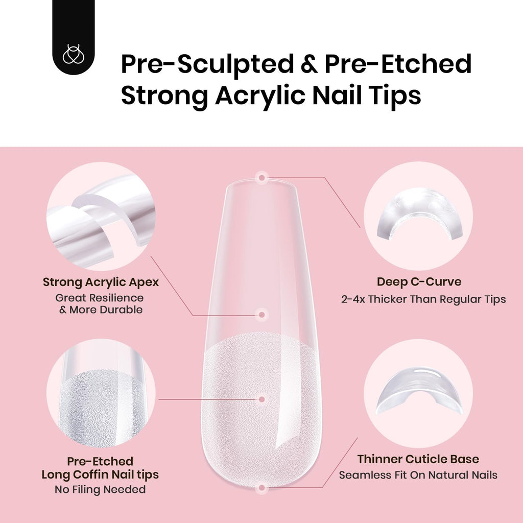 Beetles Tipex Instant Apex Nail Tips Almond Short – 16 Sizes, 192 Pcs, Pre-Etched & Pre-Building, Strong Thick Acrylic