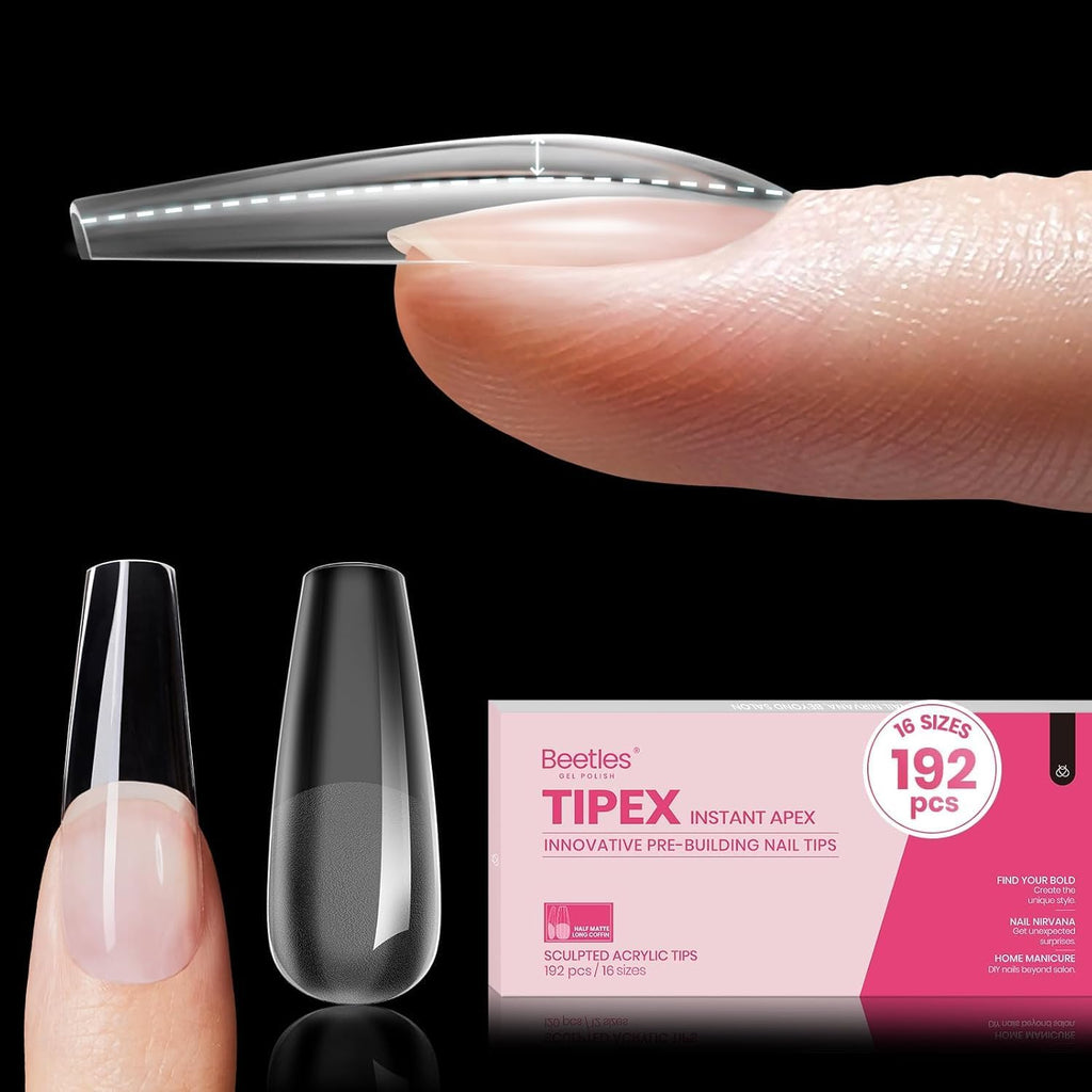Beetles Tipex Instant Apex Nail Tips Almond Short – 16 Sizes, 192 Pcs, Pre-Etched & Pre-Building, Strong Thick Acrylic