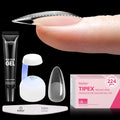 Beetles Tipex Gel Nail Kit – 224 Pre-Built Tips, 16 Sizes, Mini UV Lamp & Glue
