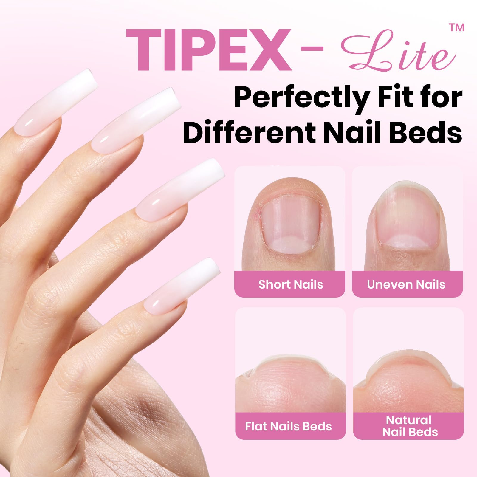 Beetles Tipex Lite Apex Nail Tips Kit – 192pcs, 16 Sizes, UV Glue