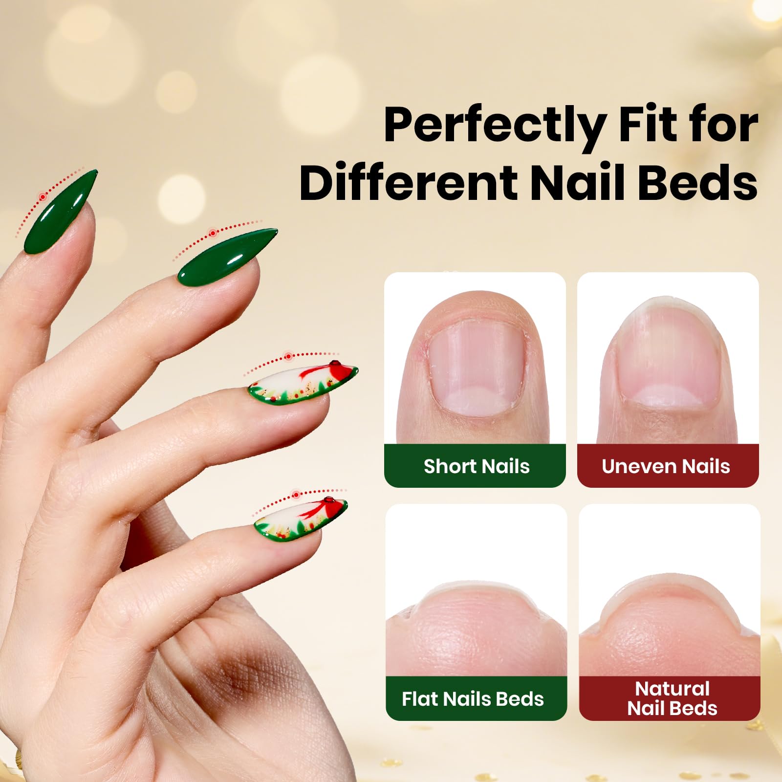 Beetles Tipex Lite Apex Nail Tips – Almond Medium, 256pcs, 16 Sizes | Pre-Built & Pre-Etched for Flat Nails