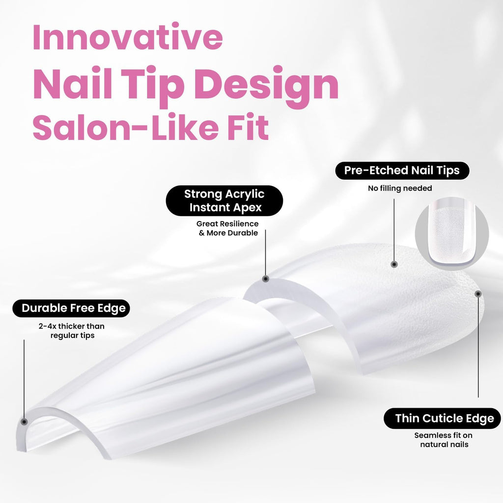Beetles Gel Polish Tipex Lite Apex Nail Tips – Coffin Long, 512pcs, 16 Sizes, Pre-Built & Pre-Etched