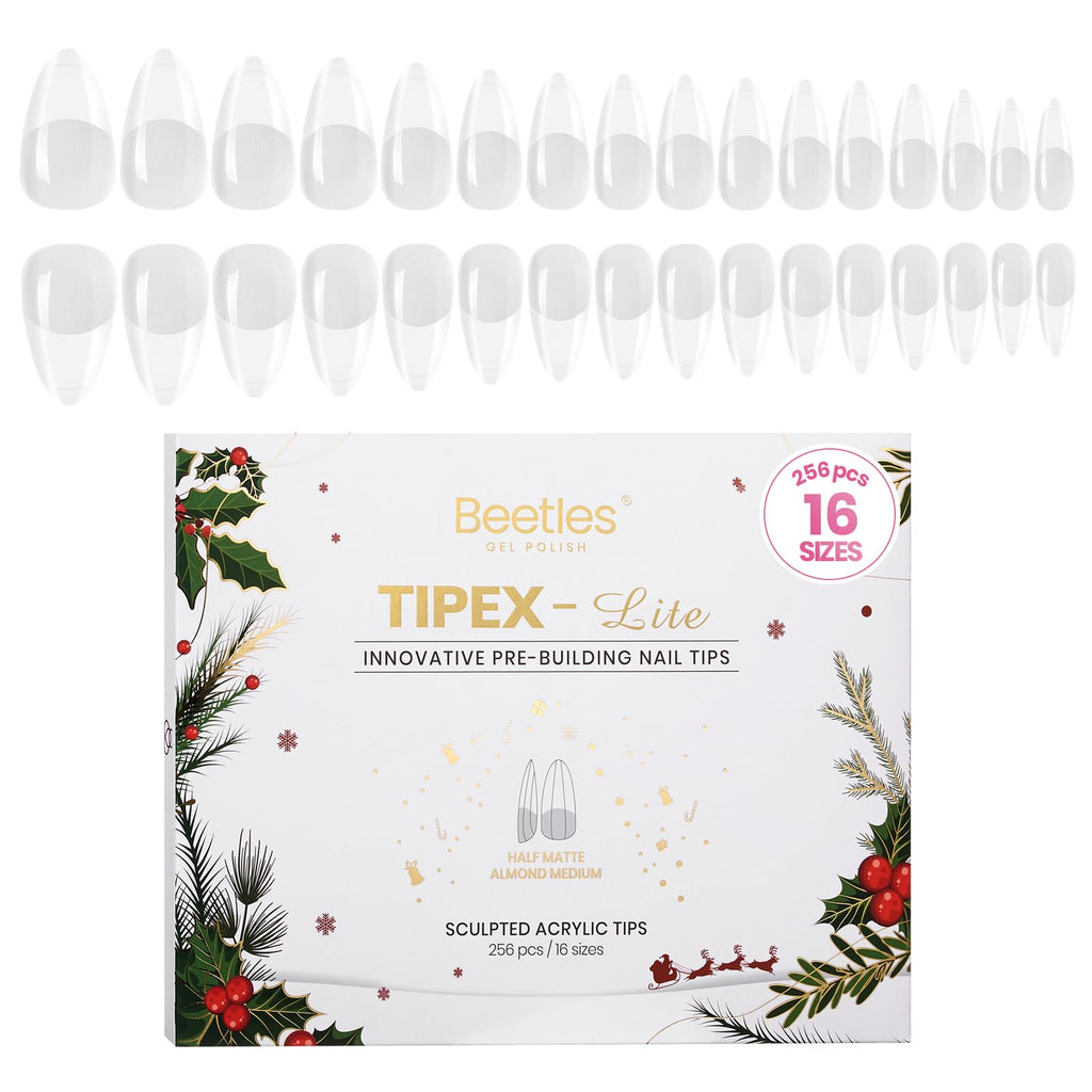 Beetles Tipex Lite Apex Nail Tips – Almond Medium, 256pcs, 16 Sizes | Pre-Built & Pre-Etched for Flat Nails