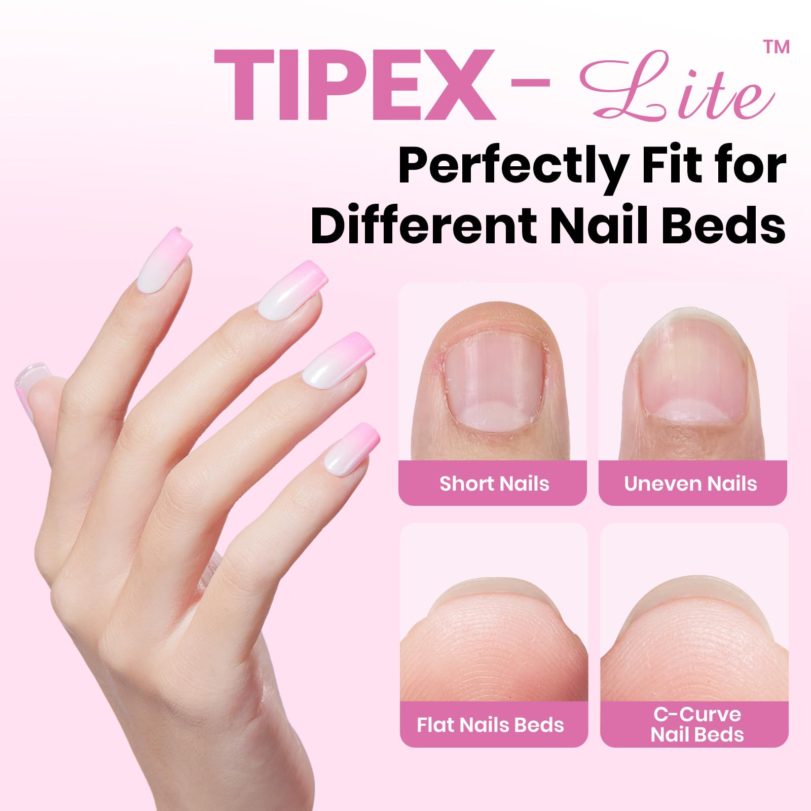 Beetles Tipex Lite Apex Nail Tips – Square Short, 512pcs, Pre-Etched & Pre-Built