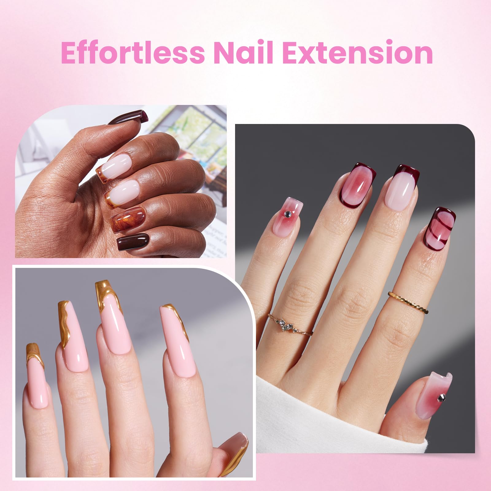 Beetles Tipex Lite Apex Nail Tips Kit – 192pcs, Square Short, UV Glue & Base Top Coat, Mini Lamp