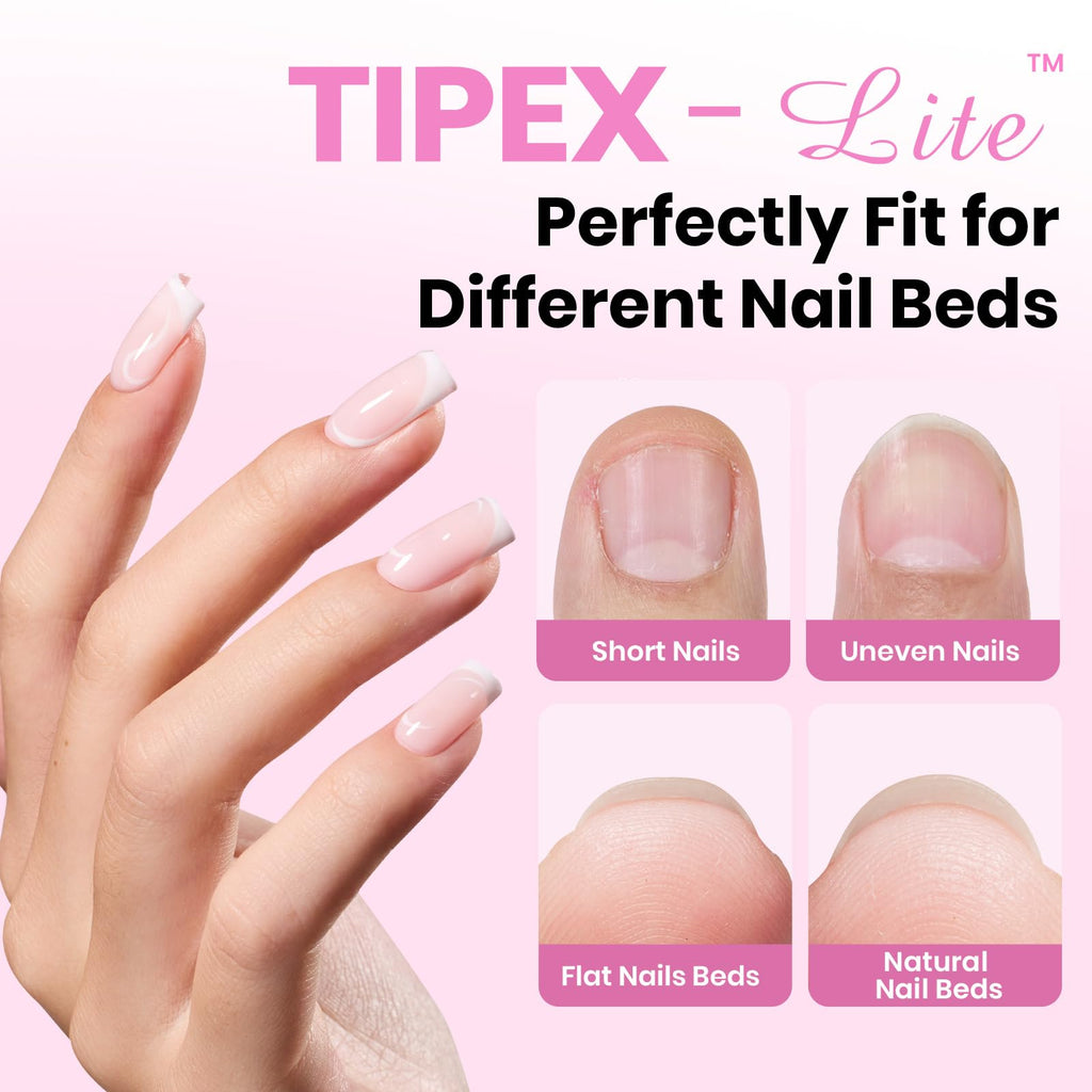Beetles Tipex Lite Apex Nail Tips Kit – 192pcs, Square Short, UV Glue & Base Top Coat, Mini Lamp