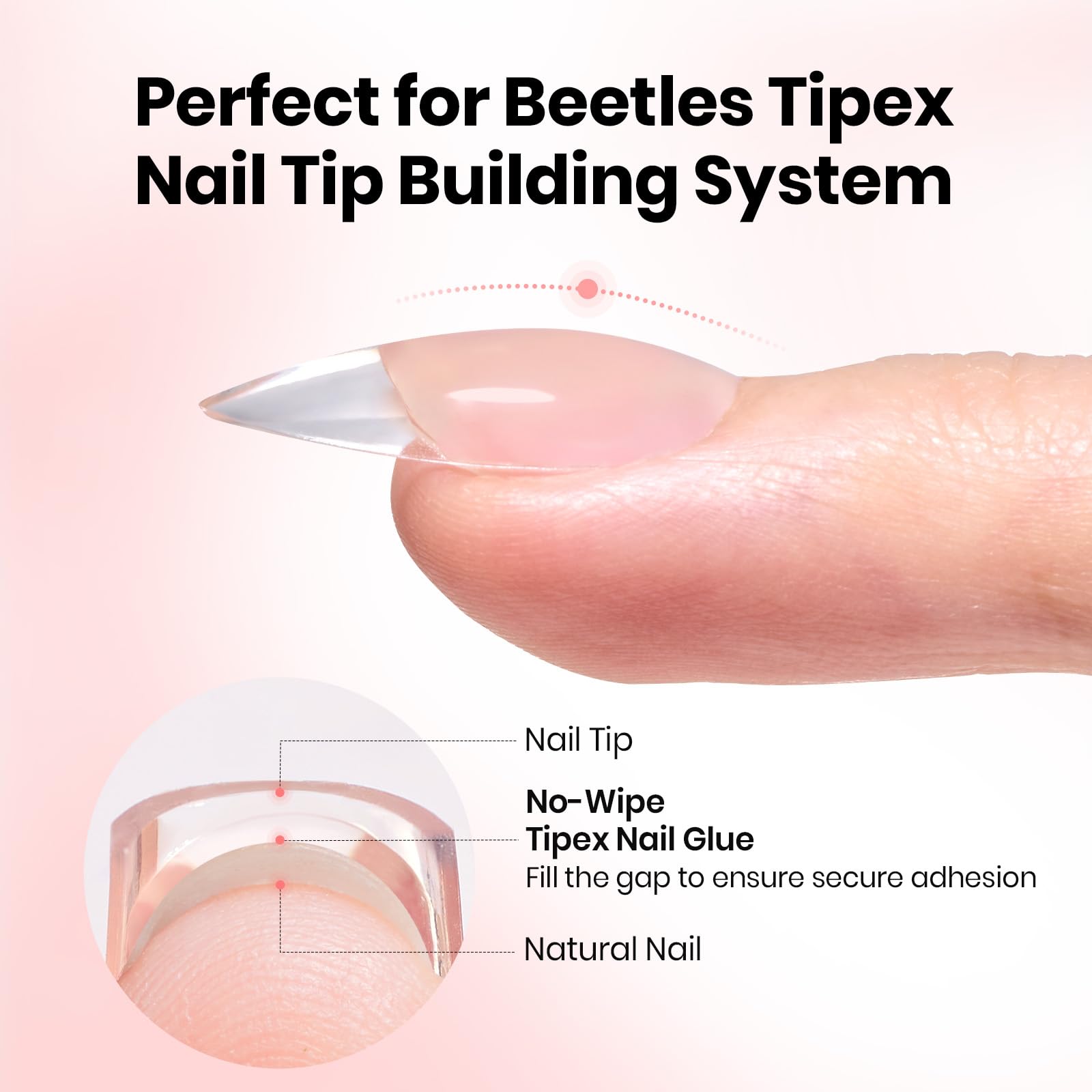 Beetles 20g Tipex Nail Glue Gel – No-Wipe, Hands-Free, Flat-Nail Friendly, UV/LED Cured