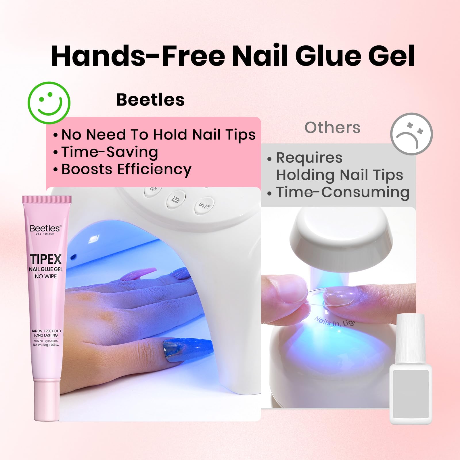 Beetles 20g Tipex Nail Glue Gel – No-Wipe, Hands-Free, Flat-Nail Friendly, UV/LED Cured