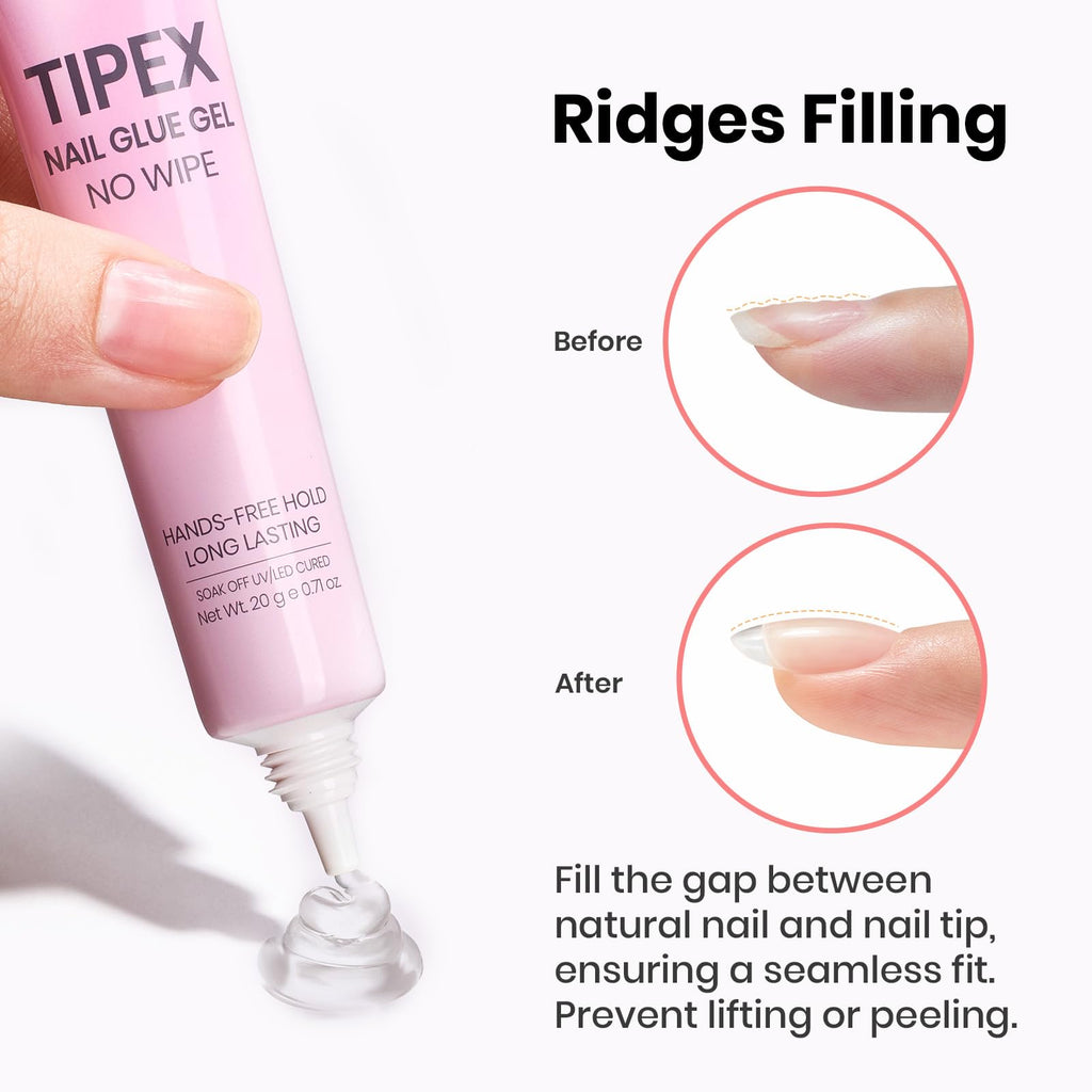 Beetles 20g Tipex Nail Glue Gel – No-Wipe, Hands-Free, Flat-Nail Friendly, UV/LED Cured