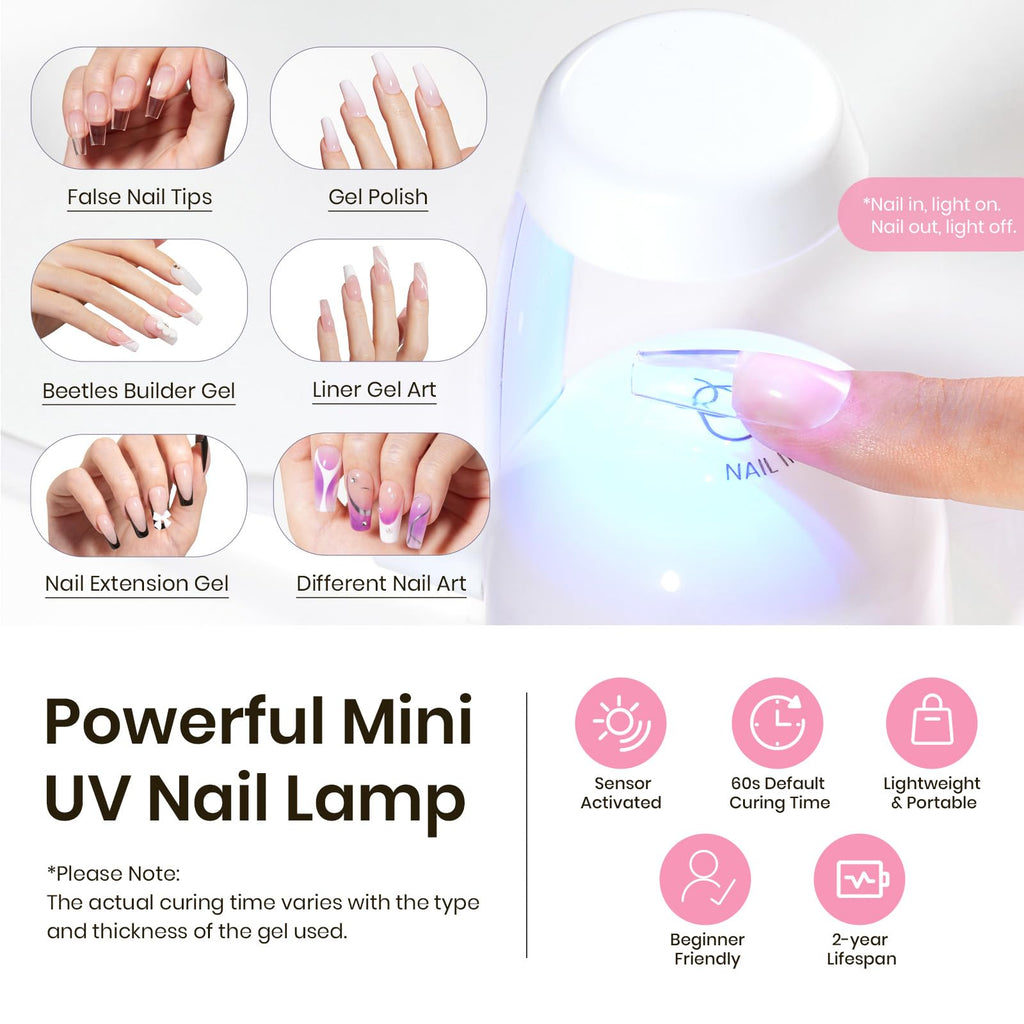 Beetles Tipex Nail Tips Kit Medium Coffin – 224 Pcs, 16 Sizes, Pre-etched, Stronger Acrylic Tips + Mini UV Lamp