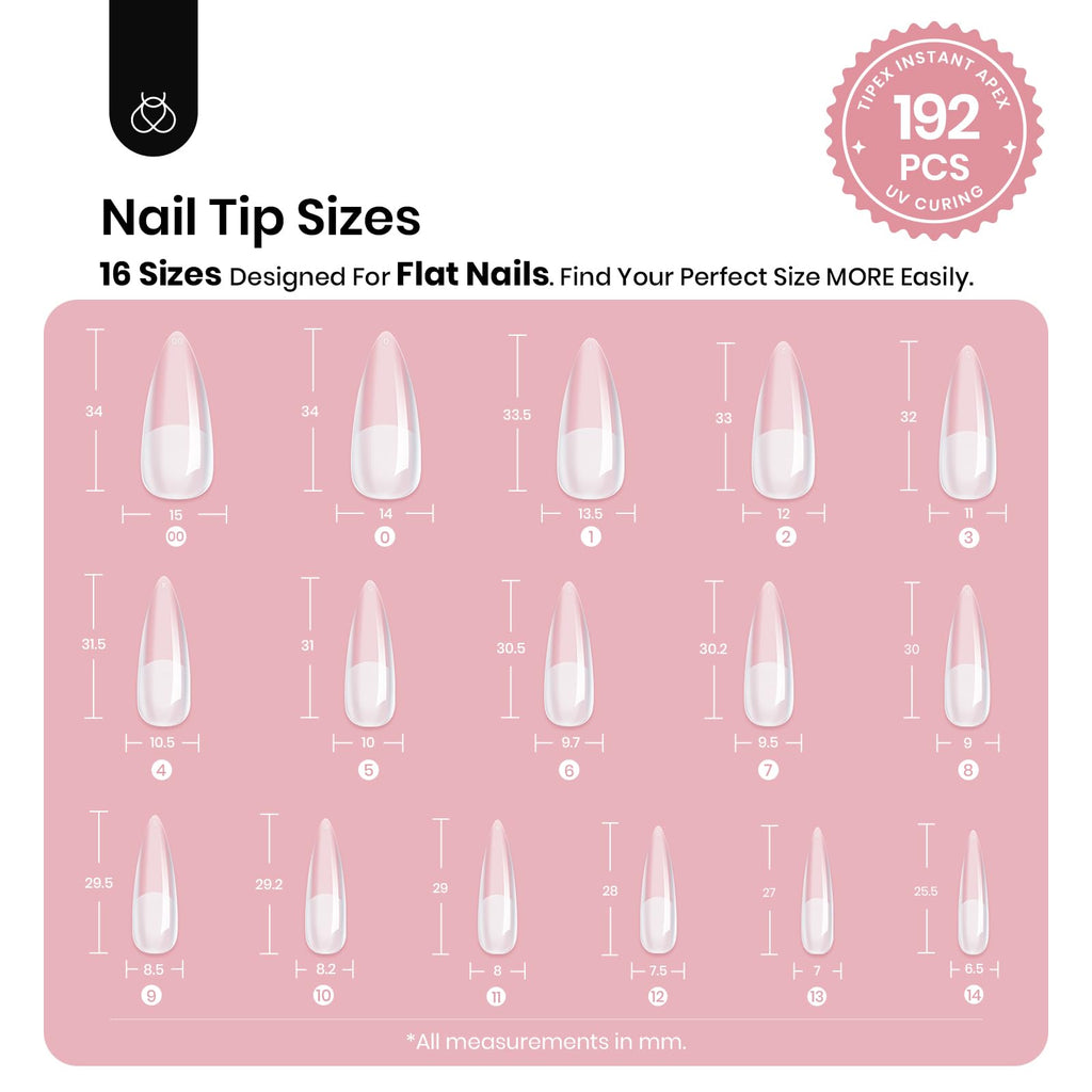 Beetles Tipex Instant Apex Nail Tips – Long Stiletto, Pre-Built & Pre-Etched, 192Pcs, 16 Sizes