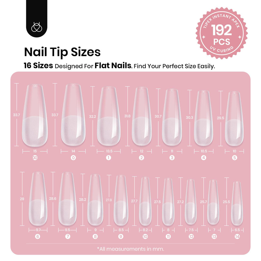 Beetles Tipex Instant Apex Nail Tips Almond Short – 16 Sizes, 192 Pcs, Pre-Etched & Pre-Building, Strong Thick Acrylic