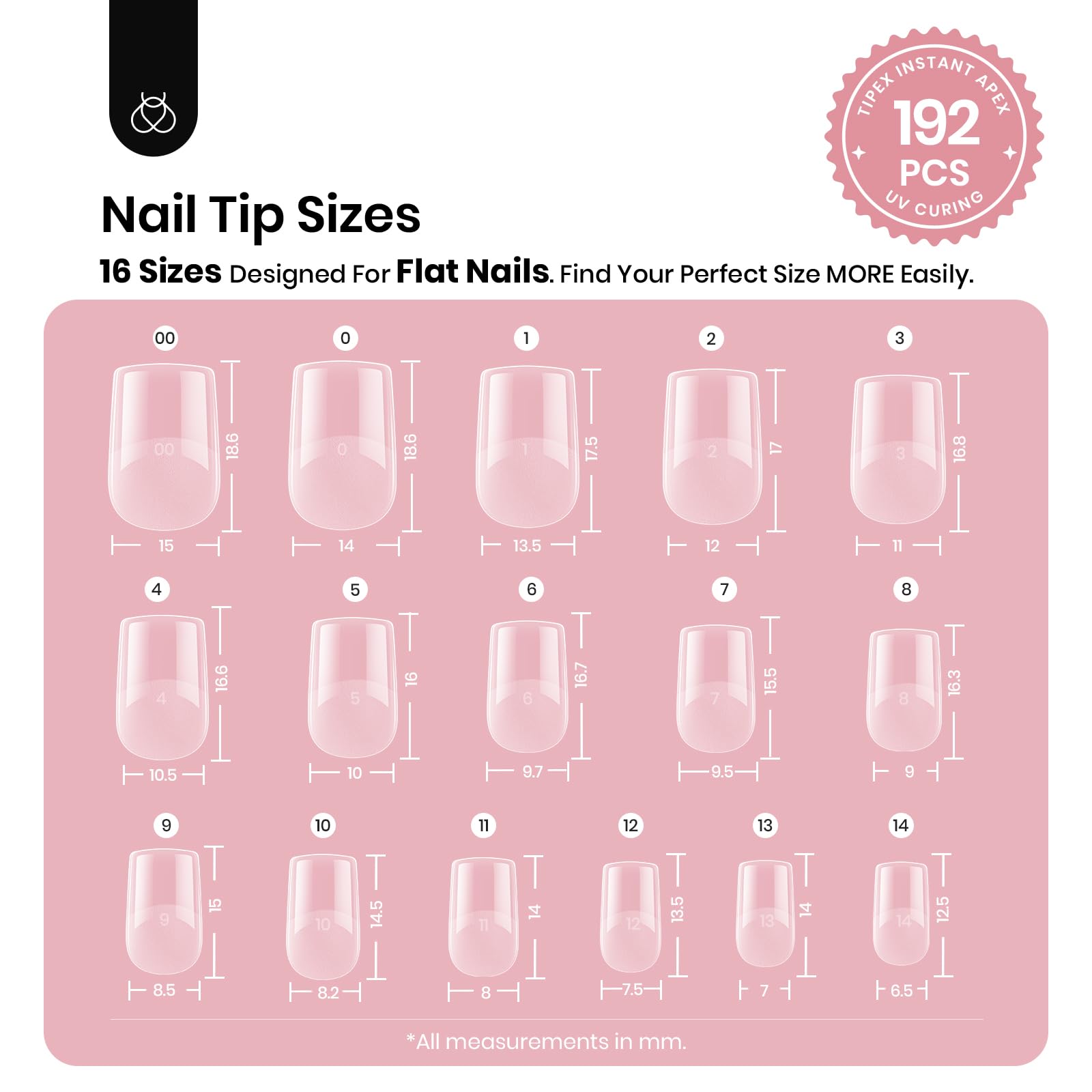 Beetles Tipex Instant Apex Nail Tips – Extra Short Squoval, 192Pcs, 16 Sizes