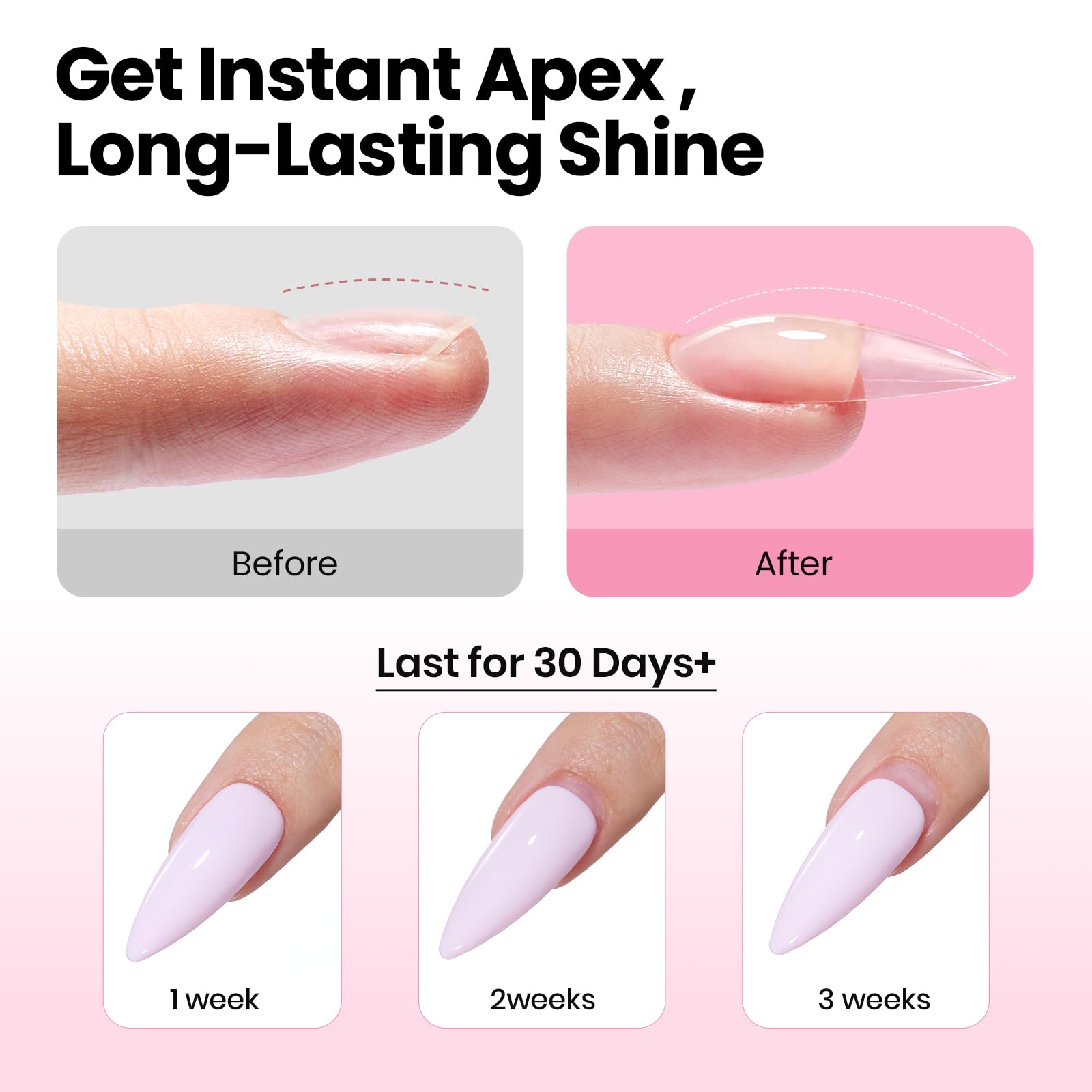 Beetles Tipex Instant Apex Nail Tips Kit – Stiletto Medium, 224 PCS, Pre-Built Tips + Glue & UV Lamp