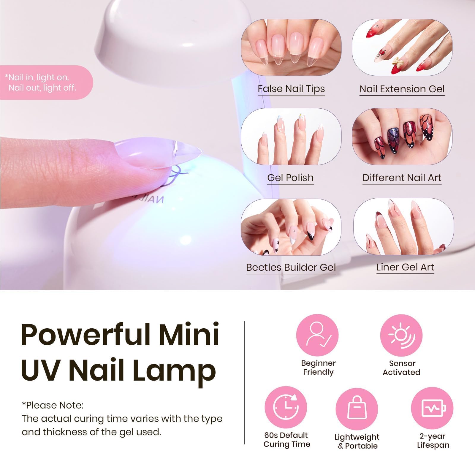 Beetles Tipex Instant Apex Nail Tips Kit – Almond Short, 224Pcs + UV Glue, Dehydrator, Primer, Base & Top Coat, Mini UV Lamp