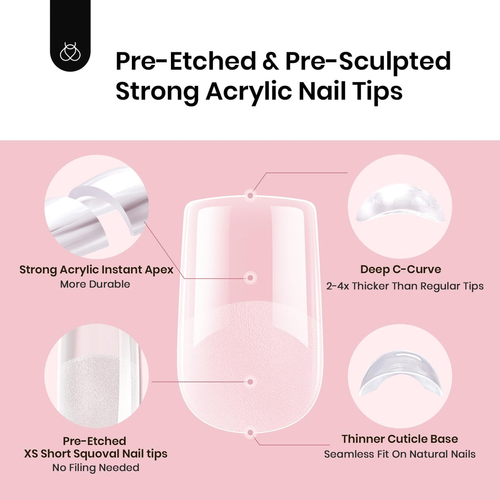 Beetles Tipex Instant Apex Nail Tips – Extra Short Squoval, 192Pcs, 16 Sizes