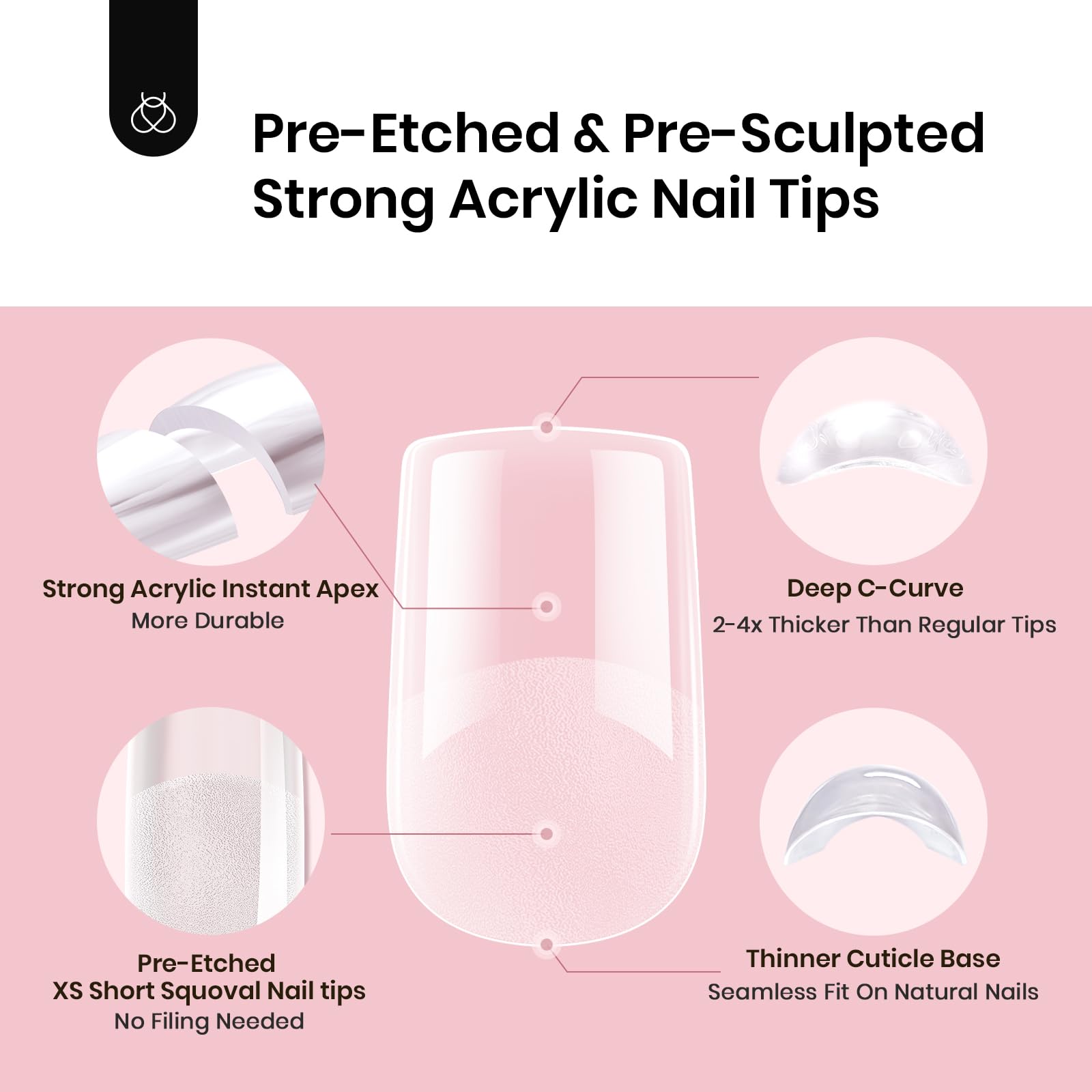 Beetles Tipex Instant Apex Nail Tips – Extra Short Squoval, 192Pcs, 16 Sizes