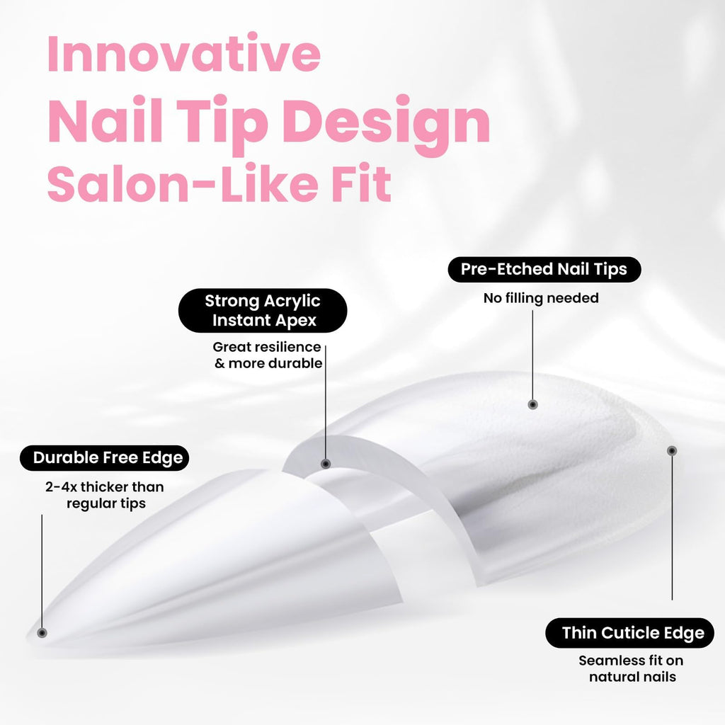 Beetles Tipex Instant Apex Nail Tips Kit – Almond Medium, 224PCS | All-in-One Nail Extension Set