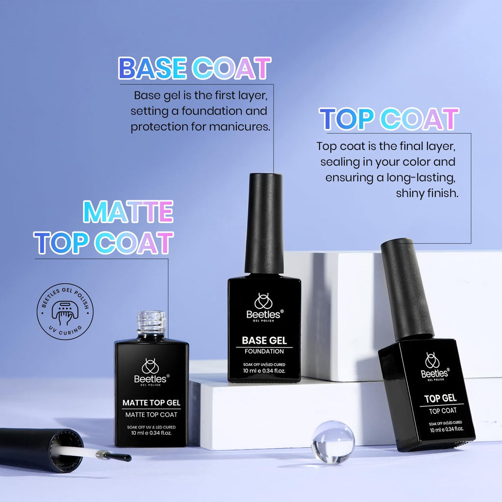 Beetles Base & Top Coat Set with Dehydrator & Primer – 5 Pcs Gel Nail Prep (Acid-Free, HEMA-Free)