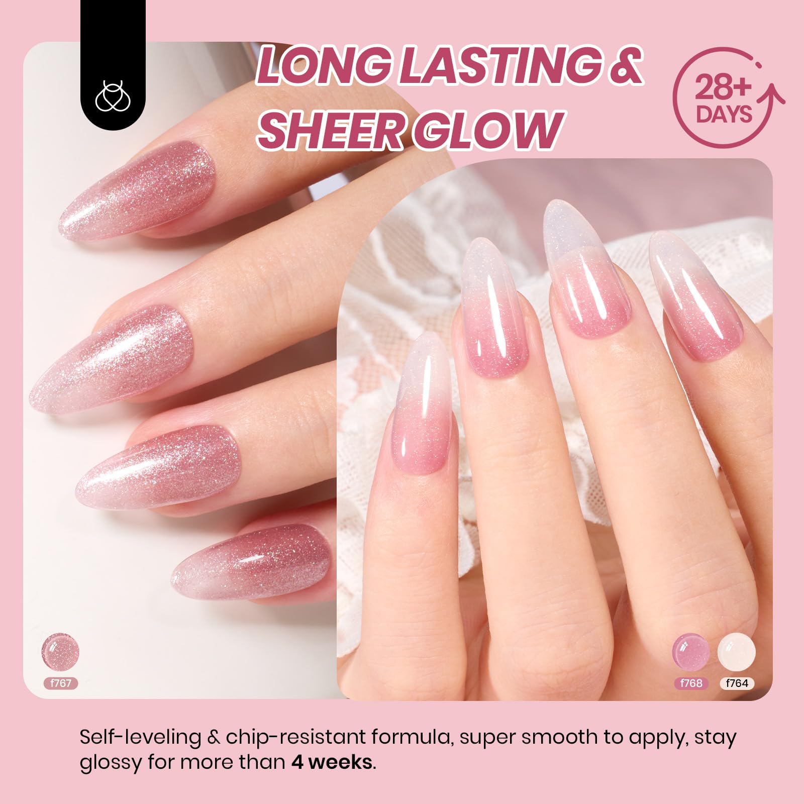 Beetles Jelly Gel Nail Polish Set: 6 Sheer Nude Pink Purple Colors for Gel Manicures