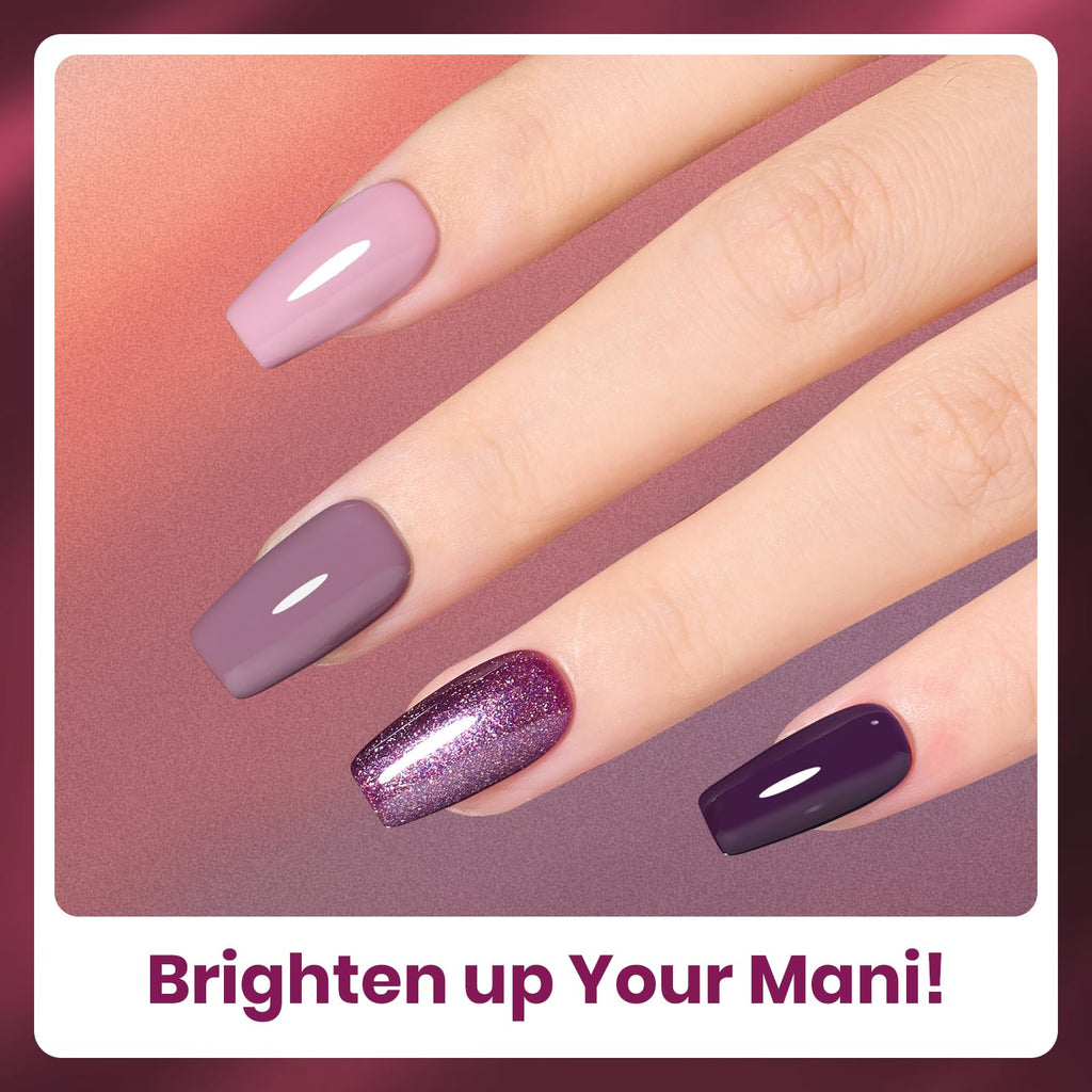 Beetles Purple Gel Nail Polish Set – 6 Colors (Muse of Midnight) | Cat Eye Glitter, UV/LED, Soak Off
