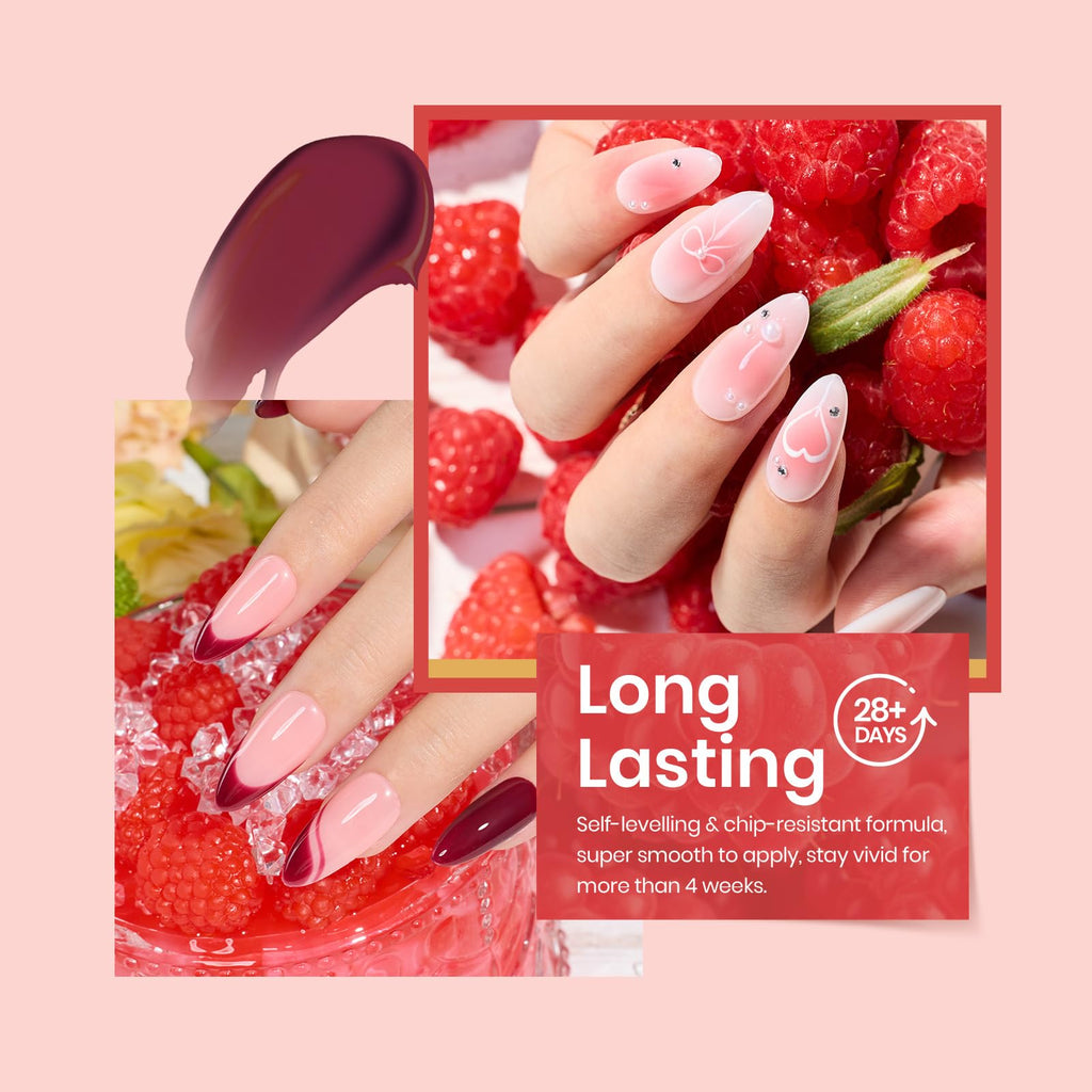 Beetles Valentines Gel Polish Set – 6 Pcs Burgundy, Red, Purple, Brown Nail Kit