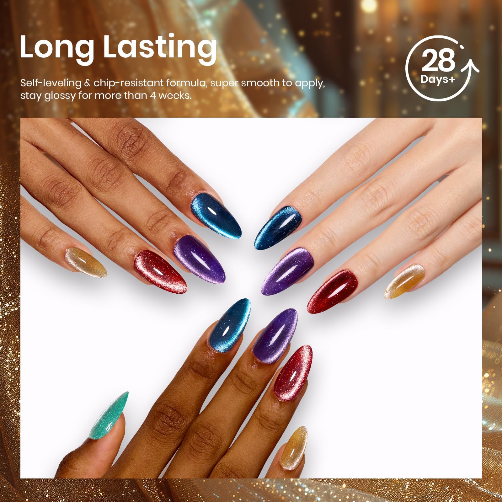 Beetles Cat Eye Gel Nail Polish Set – 6 Magnetic Colors & Holographic Glitter