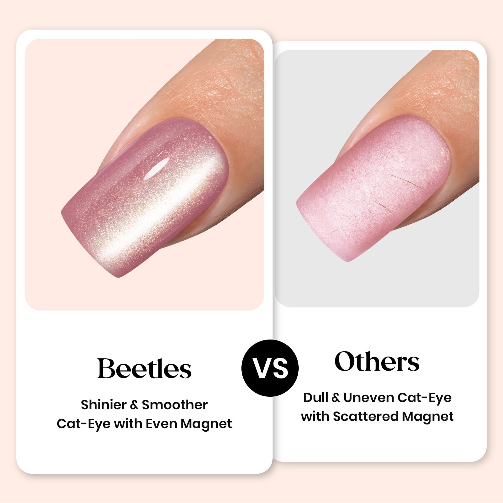 Beetles X Press Cat Eye Nails – 7 Colors, 16 Sizes, 224 Pcs | Short Square Press-On Nails