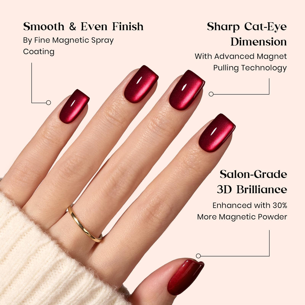Beetles X Press Cat Eye Nails – 7 Colors, 16 Sizes, 224 Pcs | Short Square Press-On Nails