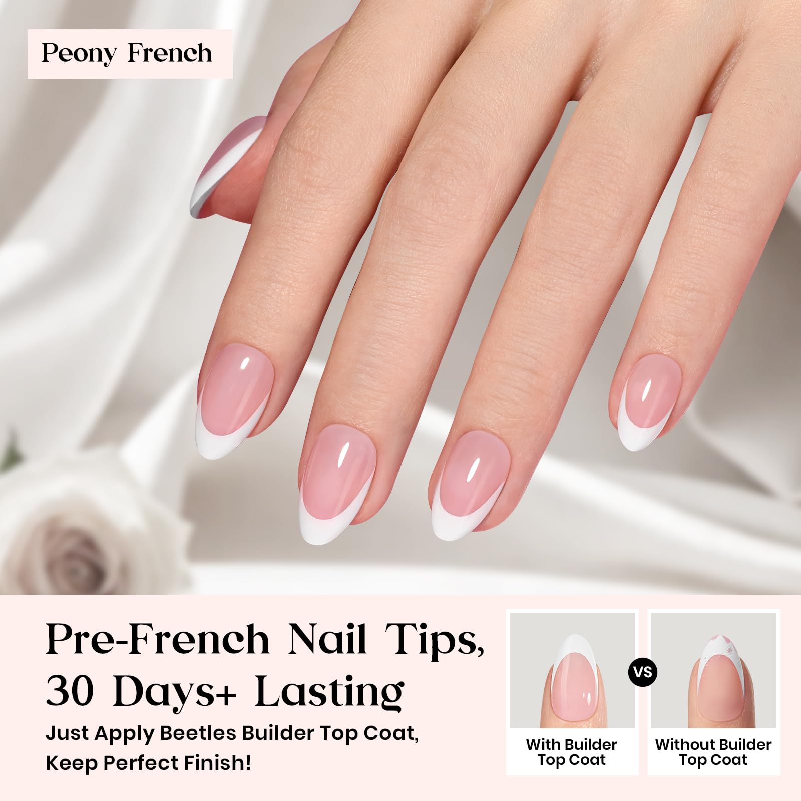 Beetles X Press Kit Gel Nail Kit – Short Almond French Tips, 224 Pcs