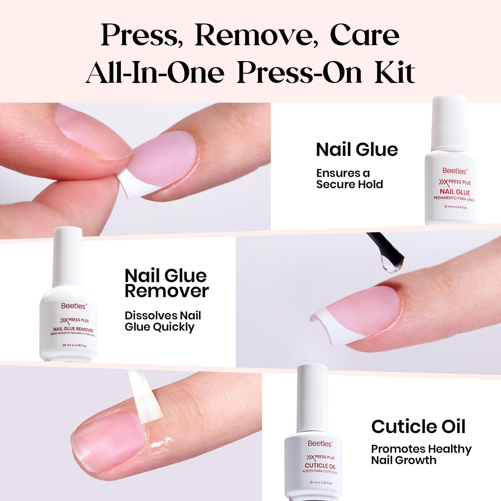 Beetles X Press Kit Gel Nail Kit – Short Almond French Tips, 224 Pcs