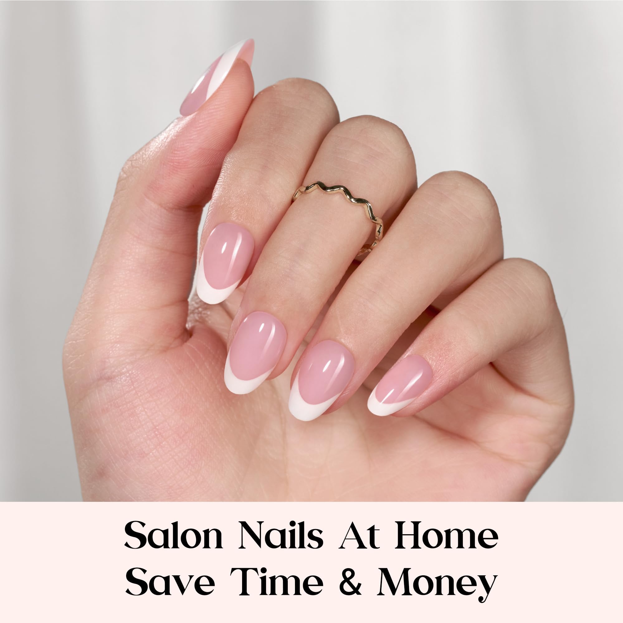 Beetles X Press Plus French Tip Nails – Petal French Pink, Ultra-Short Almond Tips | 210 Pcs, 16 Sizes