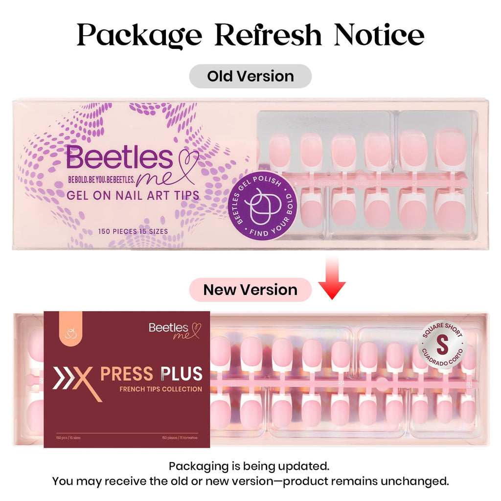 Beetles X Press Plus French Tip Nails – Petal French Pink, Ultra-Short Almond Tips | 210 Pcs, 16 Sizes