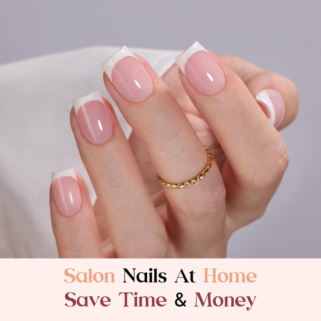 Beetles X Press Plus Glow French Gel Nails Kit – Pink Short Square Press-On, 150 Pcs, All-In-One