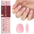 Beetles X Press Plus French Tip Nails – Petal French Pink, Ultra-Short Almond Tips | 210 Pcs, 16 Sizes