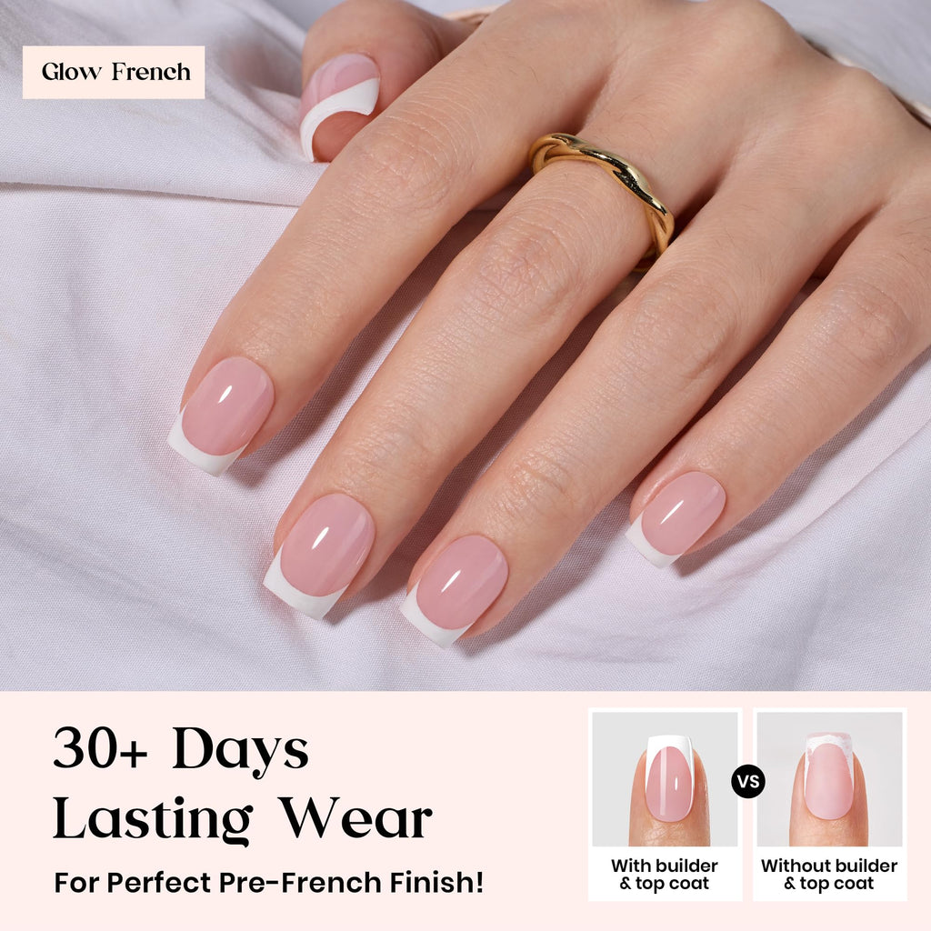 Beetles X Press Plus Glow French Gel Nails Kit – Pink Short Square Press-On, 150 Pcs, All-In-One