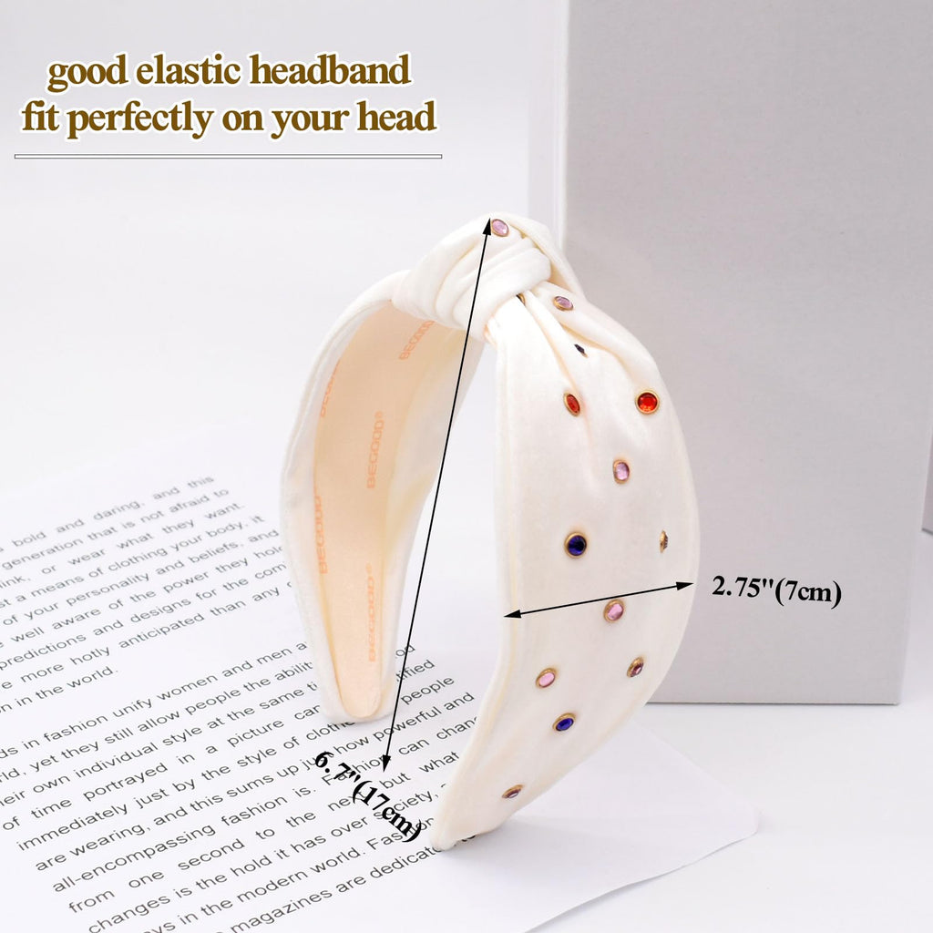 BEGOOD Rhinestone Knotted Wide Headbands for Women — Velvet Turban Hair Accessories (2-Pack)