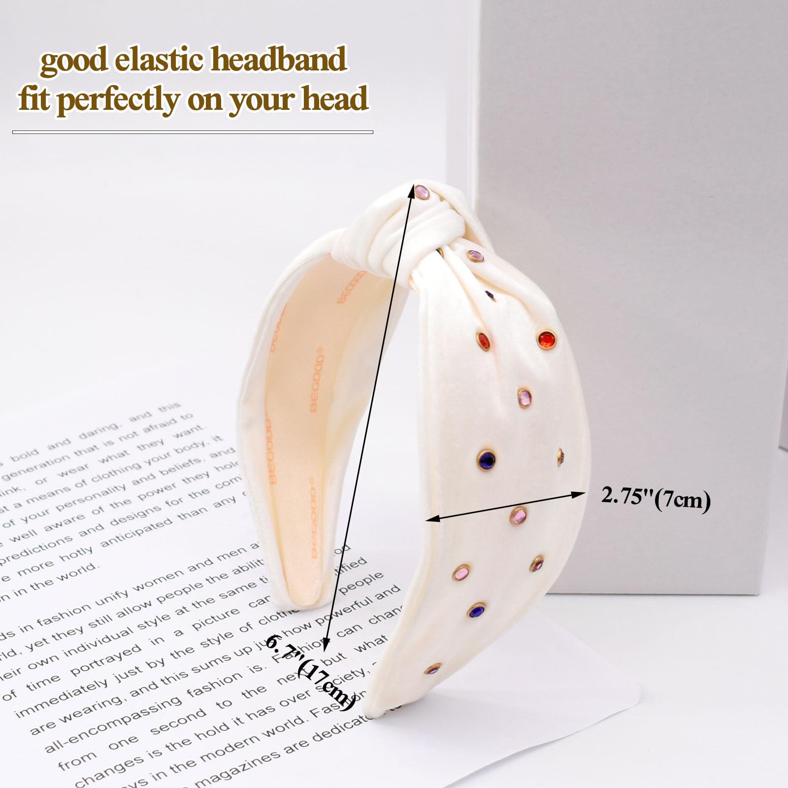 BEGOOD Rhinestone Knotted Wide Headbands for Women — Velvet Turban Hair Accessories (2-Pack)