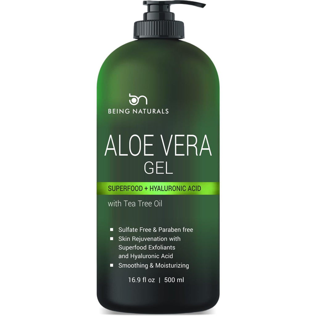Being Naturals Aloe Vera Gel – 100% Pure Organic Aloe, Hyaluronic Acid & Superfoods, 16.9 oz